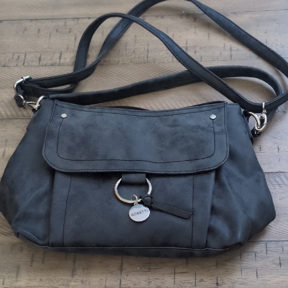 Rosetti Dark Gray Crossbody Bag with Silver Accents